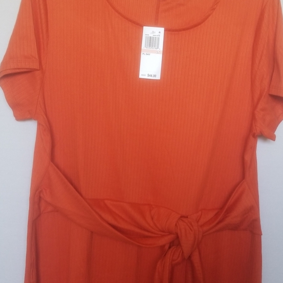 Women's Plus Size 1X Dress Built In Accent Belt Planet Gold Soft Orange - Picture 4 of 8